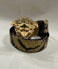 VERSACE BAROCCO Black Gold Medusa Buckle Leather Dress Belt 100 40 Italy