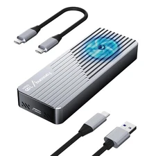 SSD Enclosure with Cooling Fan, USB 3.2 Gen 2 (10 Gbps), M.2 NVME/SATA SSD En...
