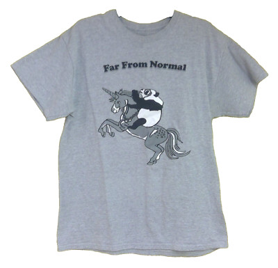 Panda Riding Unicorn Men's Size L T Shirt Gray Graphic Design Far From Normal