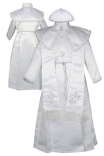 New Born Baby Boy Toddler Christening Baptism Stole Gown Suit 0-30M White Silver