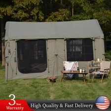 9.8 X 13ft Inflatable Camping Tent w/ Hand Pump & Canopy Blow Up Tent Army Green