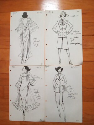 Lot Of 4- Yves Laurent Designer Mid Century Fashion Design Stat Sheets 
