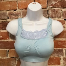 Rhonda Shear Light Blue Ahh Comfort Bra Lace Inset Square Neckline New