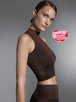 Wolford Shiny Grid Top Sleeveless   L   black copper ... Crop Top Glanz Effekt