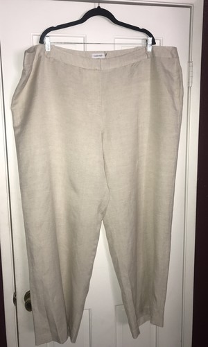 Calvin Klein Women’s Pants Size 24W Linen/Rayon Wide Legs Khaki - Picture 2 of 7