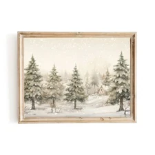 Snowy Winter Wall Art Vintage Winter Wonderland Artwork Enchanting Farmhouse Chr