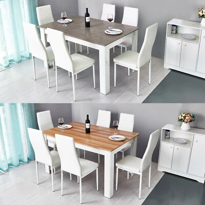 Mondeer Dining Table and Chairs Set w/ 6 Faux Leather Seat Kitchen Furniture