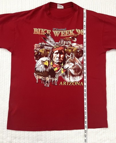 Camiseta de colección 1998 Arizona Bike Rally L 21” X 27” Bison Wolf Eagle - Imagen 8 de 8