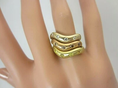 Nuevo 18k Amarillo Rosa y Blanco Oro Y 0.70CT Diamante Apilar Anillo Juego De 3 - Imagen 1 de 4