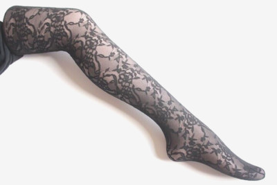 Luxus Jacquard weiche Spitze Netz Gitter Blumenmuster schwarze Strumpfhose 10-16 UK