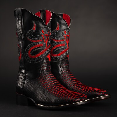 Men s Western Cowboy Boots Python Print   Handcrafted Leather Rodeo Square Toe