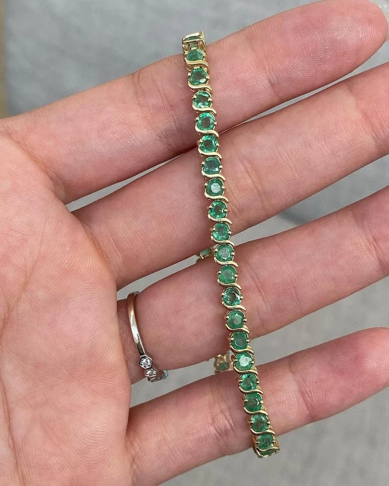 Natural Emerald Bracelet, Tennis Bracelet, Silver Bracelet, Gold Tennis Bracelet - Image 3 of 4