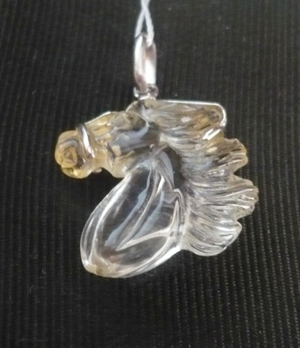 Estate Rare Artisan Natural Carved Citrine Horse Pendant 1” 750 14k 2.9 gr.
