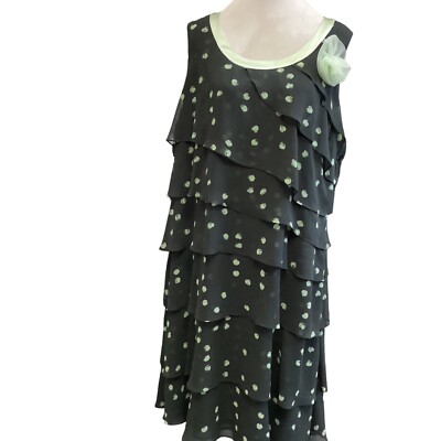 Jacques Vert Bottle Green Mint Corsage Layered Dress Size 24