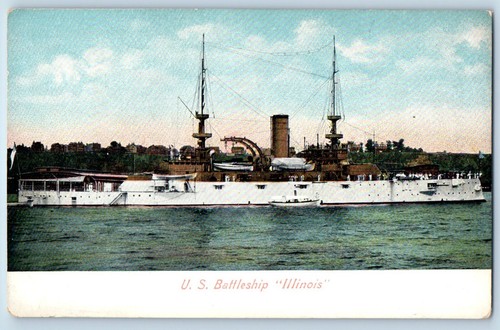 Illinois Postcard U.S. Battleship Warship WW1 Steamer c1910's Vintage Antique