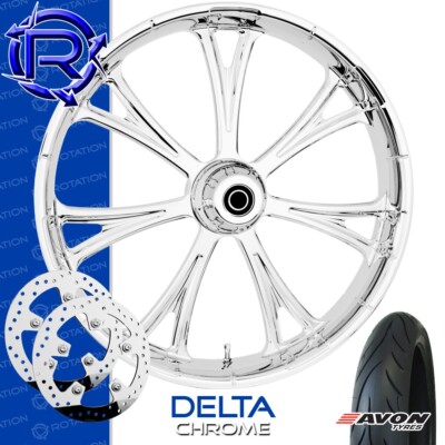 Rotation Delta Chrome Custom Motorcycle Wheel Front Package Harley Touring 23''