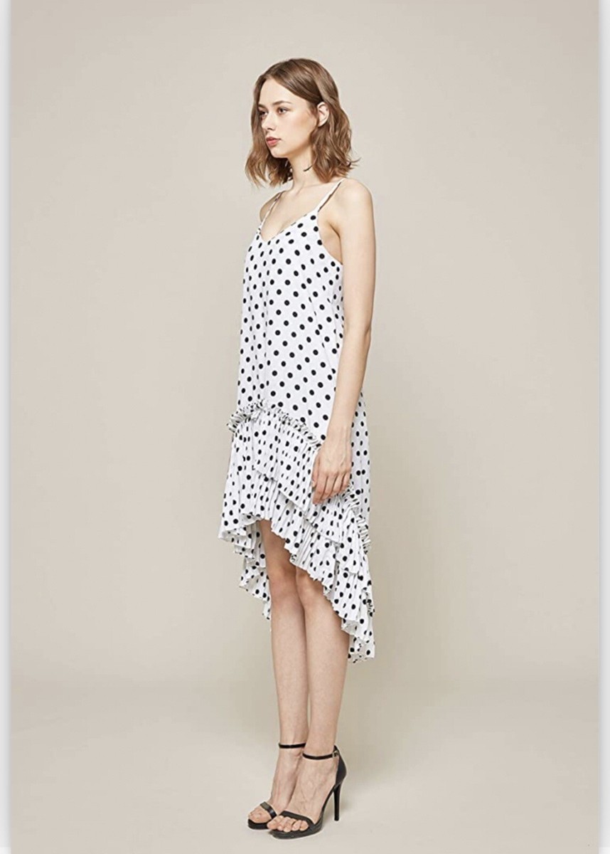 boho dresses london NEW tommy Lynn London V-Neck Boho Polka-Dot Swing midi Dress Pleated size  Large