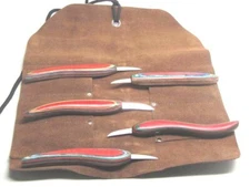 Ramelson Wood Carving Tools Knife Set 5 Pc & Leather Tool Roll Belt Woodworking
