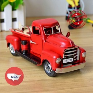 Details About Red Metal Truck Ornaments Antique Red Truck Vintage Chevy Pickup Farm House