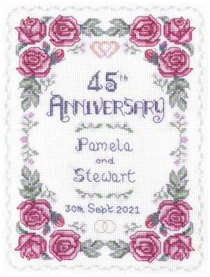 45. Hochzeitstag Saphir Rose Muster Farbe Kreuzstich Set - 14 Aida
