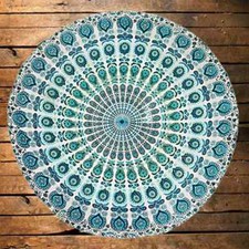 Indian Round Mandala Table Cloth boho Fabric Peacock table cover beach yoga mat