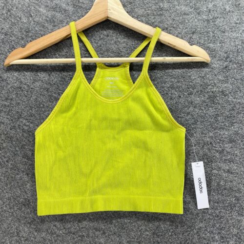 New Ododos Cropped Top Women M/L Yellow V-Neck Sleeveless Spaghetti Strap Casual