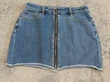 PacSun Mini Skirt Size 26 Short Blue Denim Full Front Zip Raw Hem