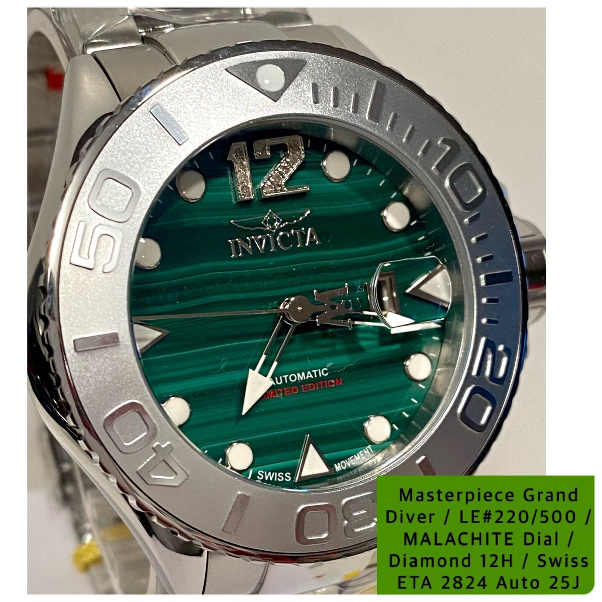 52mm MALACHITE Stone| Swiss Auto ETA 2824 | LE#220/500  display picture 1