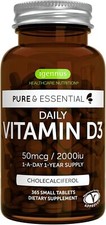 Daily Vitamin D3 2000iu, Clean Label, 365 Small Tablets, 1-Year Supply, Vegetari