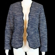 Chelsea28 Scallop Navy Blue Blazer Sparkle Career Open Jacket Women's Large