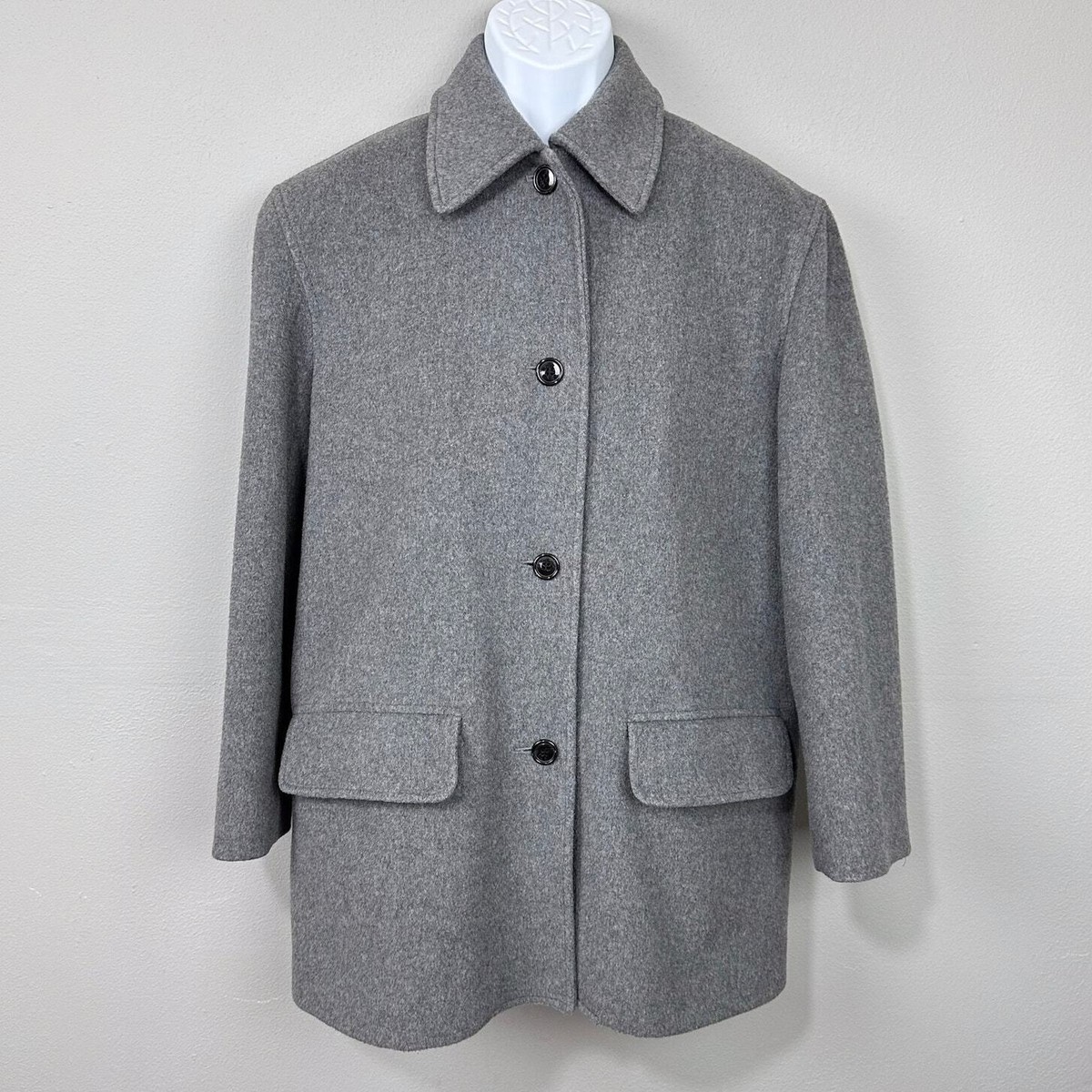 【90’s J.CREW】Wool Cashmere Coat Vintage 90s J.Crew Gray Wool Cashmere Overcoat Size S Mid