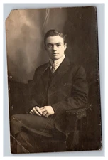 Vintage 1910's RPPC Postcard - Studio Portrait Young Victorian Business Man