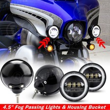 4.5 Inch LED Halo Fog Lights Passing Lamp & Housing Bucket For Harley Davidson
