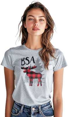 Ladies Medium BOY SCOUTS OF AMERICA Shirt Buffalo Plaid Deer BSA Womens Tee NWOT