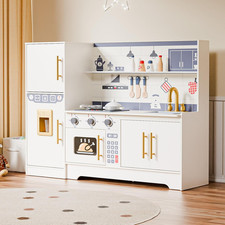Kids Wooden Play Kitchen Sets, New Modern Children'S Wooden Toy Kitchen W/Refrig