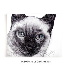 ACEO Print of Original Art, Siamese Cat, Collectible Art Card, Mini Art