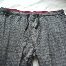 Men's Plaid Pajama Pants L Gray Red Black Cotton Woven Drawstring Elastic