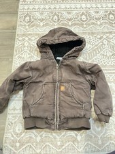 Youth Carhartt Brown Canvas Hooded Insulated Active Jacket Kids 4T Faded