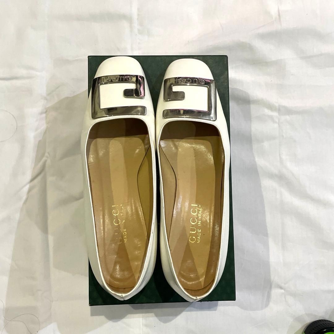 GUCCI Heel Leather Pumps White EU 37.5 135176K Authentic