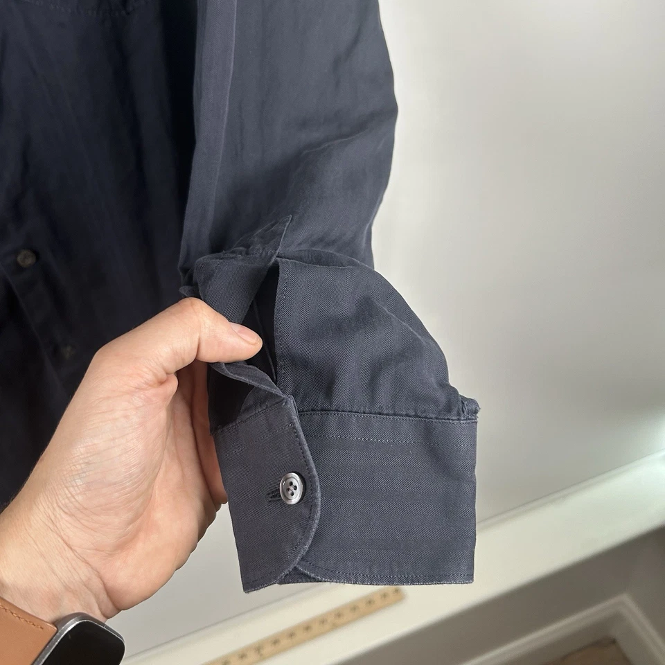 Camisa Ermenegildo Zegna Para Hombres XL Azul Marino Rayas Espiga Hecha en Italia Foto 4 de 4