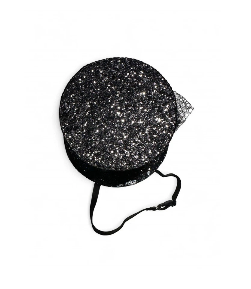 Mini chapéu Leg Avenue anos 2000 glitter preto com véu - acesso à fantasia de Halloween. - Imagem 3 de 4
