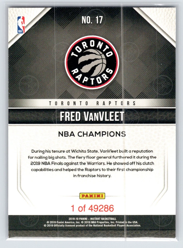2018-19 Panini Instant NBA Finals /49286 Fred VanVleet #17 - Image 2 of 3