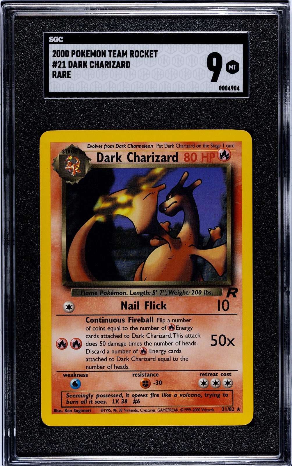2000 Vintage Pokemon - Dark Charizard #21 Team Rocket 21/82 Rare - SGC 9 Mint