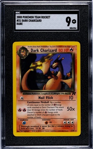 2000 Vintage Pokemon Dark Charizard #21 Team Rocket 21/82 - Rare - SGC 9 Mint