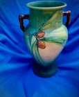 Antique 1930s Roseville USA 14"  Vase Pinecone Collection 713-14: Green