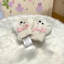 Winter White Pink Plush Mittens Baby Girl Mittens Funny Rabbit Design Mittens
