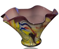 Stunning KROSNO JOZEFINA Handmade in Poland 13" Color Brown, yellow Multicolo Gl