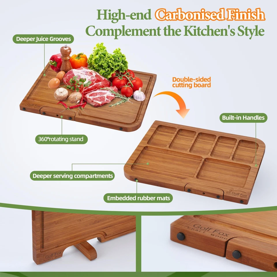 4-PCS Cutting Board Set, Wood Cutting Board for Kitchen with Innovative Stand... - Image 4 of 4