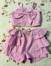 Girls Pink Solid 2-Piece Tank Top Shorts Size 4