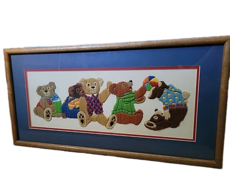 Osos de peluche Tumbling completos enmarcados crewel de colección decoración de guardería habitación infantil bebé niño Foto 2 de 4